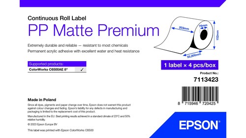 Original Epson PP Matte Premium 210mm x 55m Continuous Label Roll (7113423) - Image 3