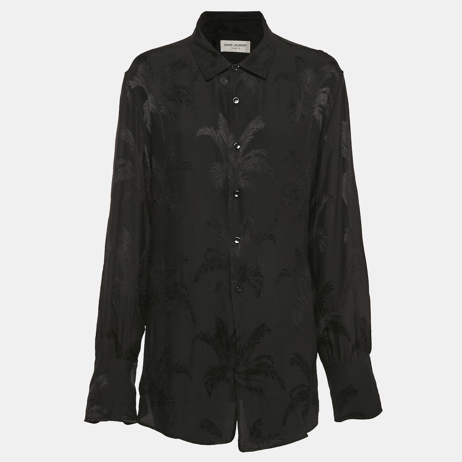 Camicia Saint Laurent Paris nera jacquard seta bottoni davanti M