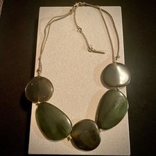 Kenneth Cole Large Dark Tortoise Shell Pattern Beads Gold Tone  Cord Necklace