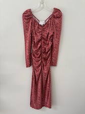 Charles Henry Ruched Midi Dress M Red Ditsy Floral Bodycon Slit Long Chic EUC