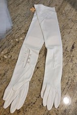 New Vintage Women's Size L/XL White Nylon Formal 22" Long Gloves 3 Button Opera