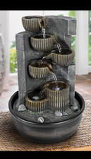 Indoor Tabletop Fountain Zen Resin Cascading Bowls Gray/Black 15.3in
