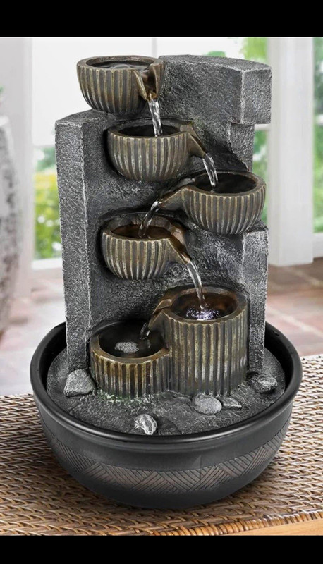 Indoor Tabletop Fountain Zen Resin Cascading Bowls Gray/Black 15.3in
