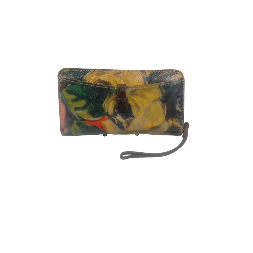 Patricia Nash Italian Leather MultiColor Floral Wallet Wristlet Clutch Zip - Image 2 of 4