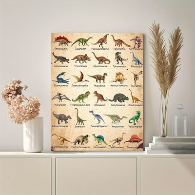 Vintage Educational Dinosaur Chart Framed Canvas Prints For Room Playroom Decor