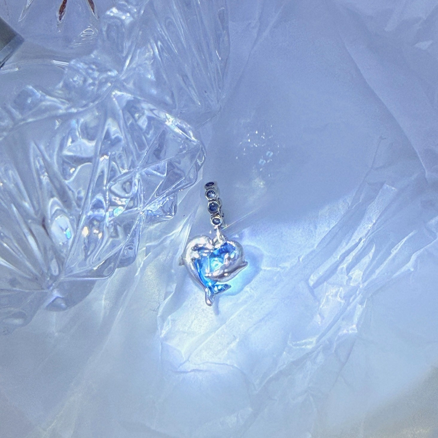 Pandora Blue Murano Glass Dolphins Dangle Charm 925 Sterling Silver #793924C01