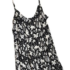 Salty Lemon Womens Medium Black White Nature Boho Tiered Spaghetti Strap Dress