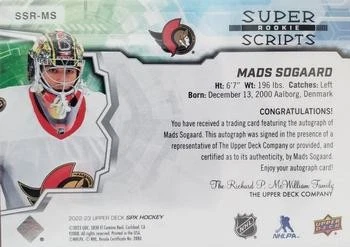 2022-23 SPx #SSR-MS Mads Sogaard Rookie Superscripts - Image 2 of 2