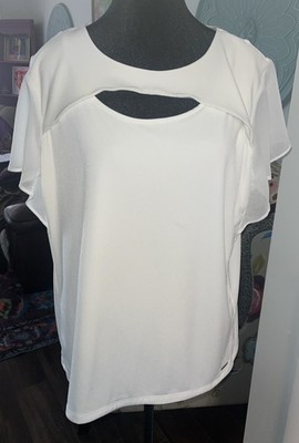 Calvin Klein Women s Ivory Cap Sleeve Keyhole Front Top Size XL