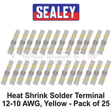 Image of Sealey Heat Shrink Butt Connector Solder Terminal 12-10 AWG, Yellow - Pack of 25