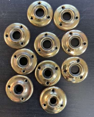 10 Antique 2" brass door knob escutcheons - colonial traditional, 3 screw holes