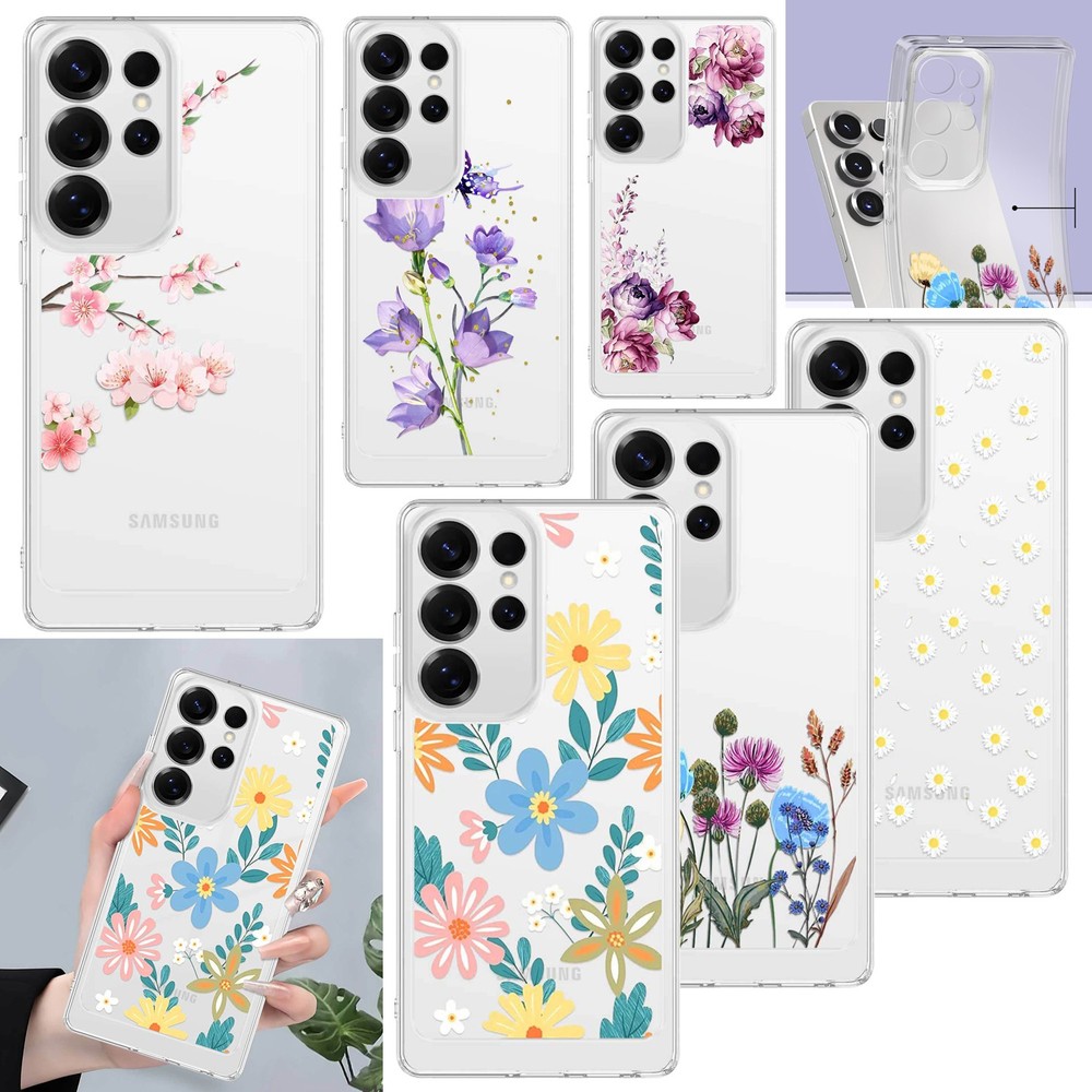 Crystal Clear Floral Phone Case for Samsung Galaxy S24 FE S23 S25 A25 A34