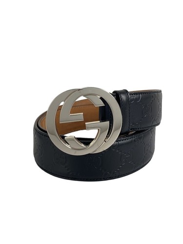GUCCI Interlocking/belt with buckle/leather/black/men's/411924//