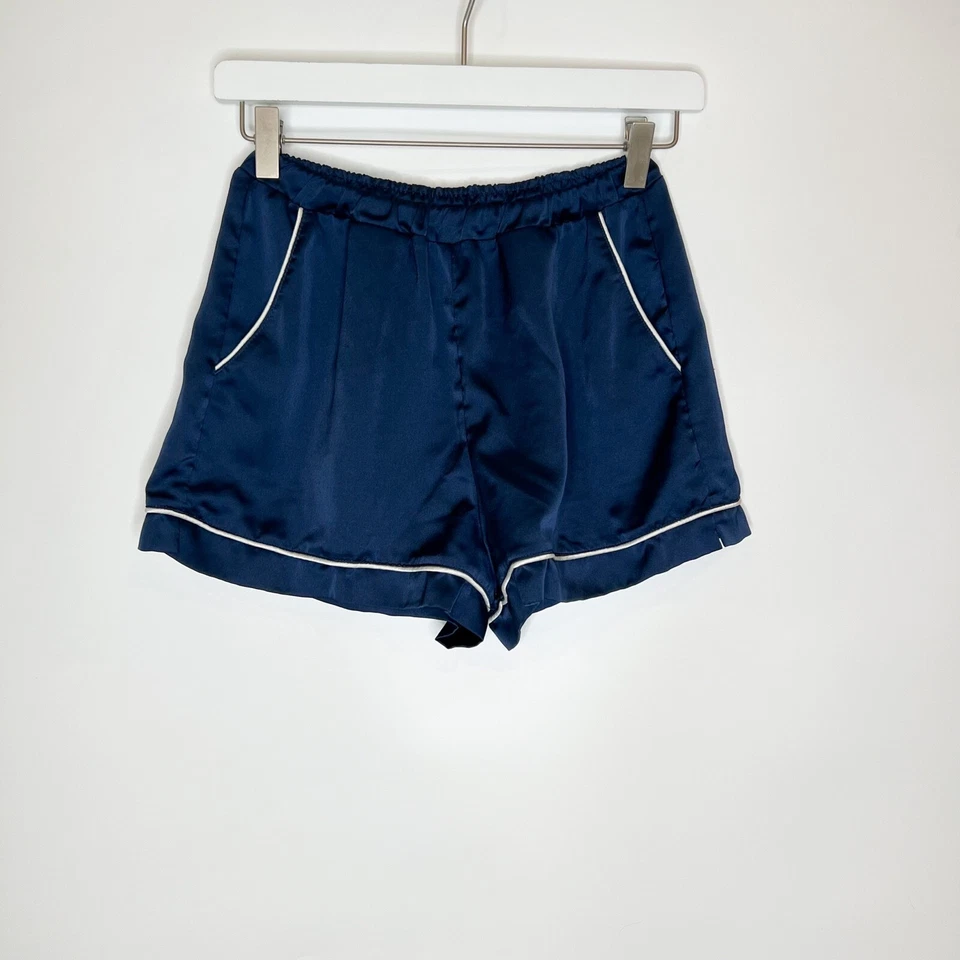 Abercrombie & Fitch Pijama Set Satin Shirt & Shorts Set Long Sleeve Navy Size XS - Image 3 of 4