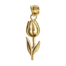 New 14k Yellow Gold Tulip Flower Pendant