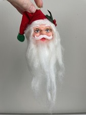 Vintage Santa Claus Head Hanging Christmas Ornament Rubber Face Wire Glasses