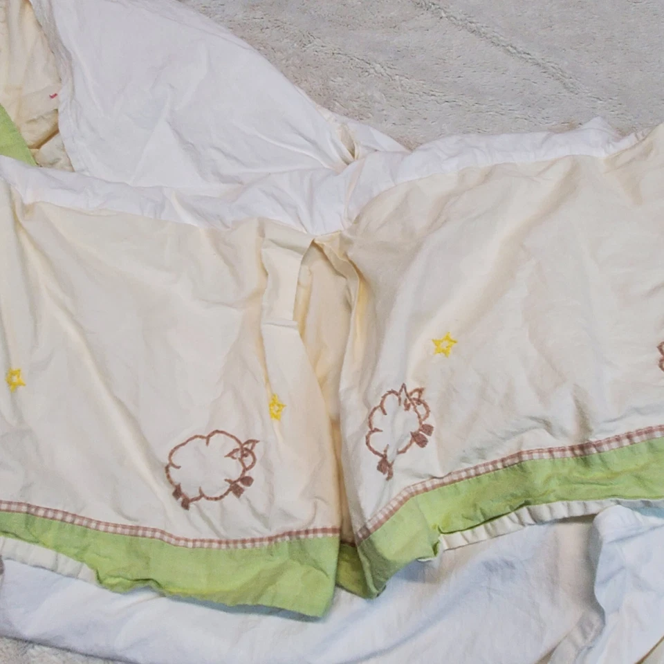 Pottery Barn Niños Crema Marrón Bordado Oveja Cordero Bebé Cuna Cama Falda Plumero Foto 4 de 4