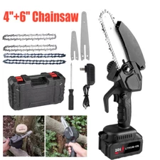 4" 6" Mini Chainsaw Electric Wood Cutter Cordless Chain Saw +2 Batteries 4 Chain