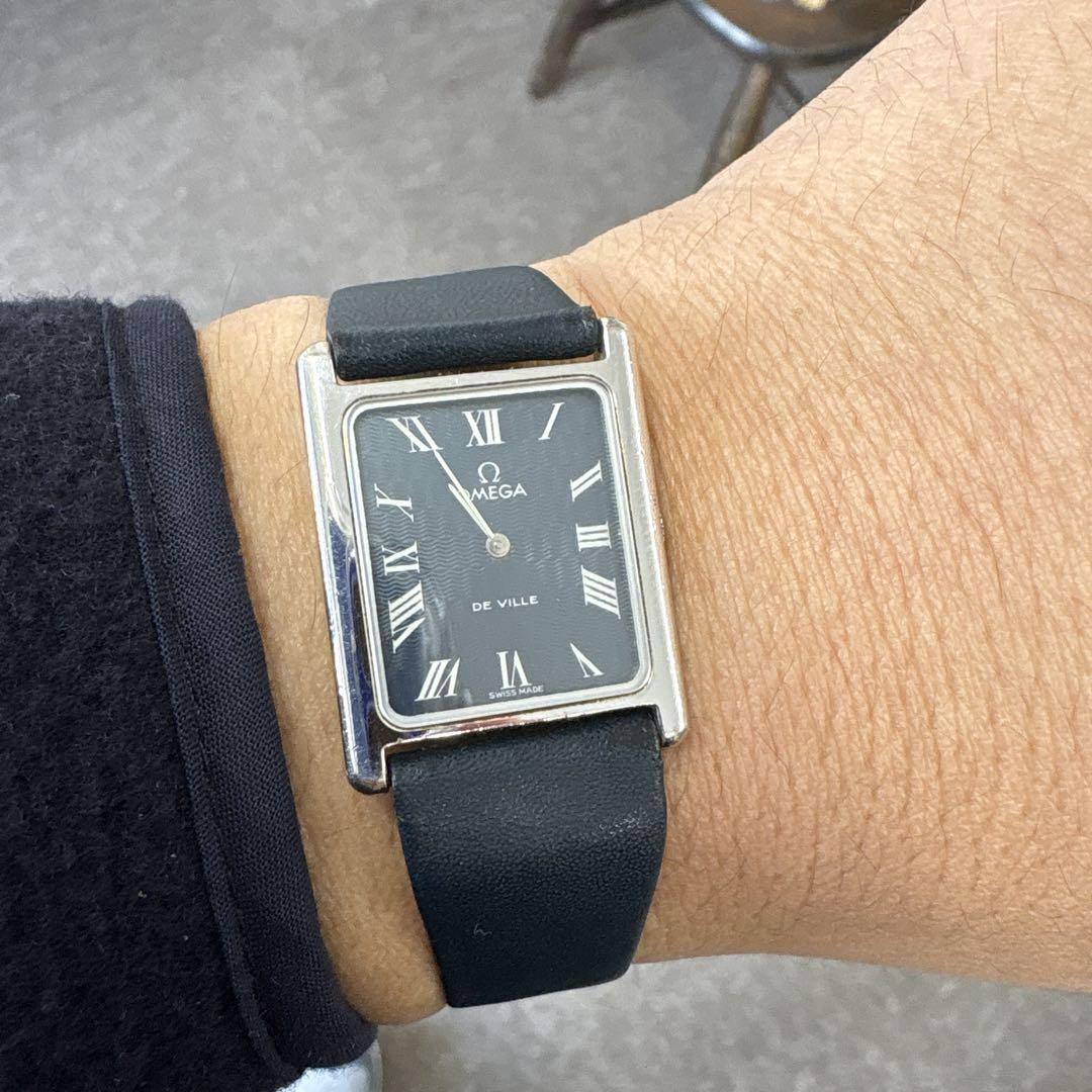 時計 omega deville tank Omega De Ville Tank Vintage Blk Slv Manual Winding Mens