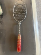 Vintage Red Wood Handle Twisted Wire Whisk Egg Beater Farmhouse Kitchen Utensil