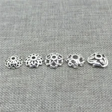 20pcs of 925 Sterling Silver Lotus Flower Heart Bead Caps Spacer for Bracelet