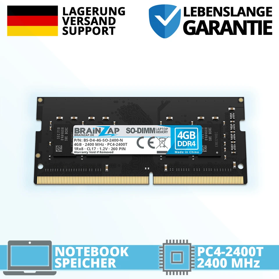 BRAINZAP 4GB DDR4 RAM PC4-2400T SO-DIMM 1Rx8 2400 MHz 1.2V Notebook Laptop Speicher CL17