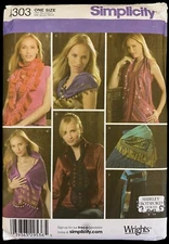 Uncut Shirley Botsford Scarves 7 Variations Simplicity 4303 Sewing Pattern Scarf