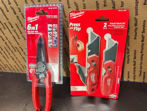 Milwaukee 48-22-1503 FASTBACK 2-P Knife Set & 48-22-3079Y 6in1 Wire Strip Pliers | eBay