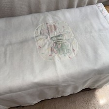 VTG BABY BLANKET SATIN BEAR Balloons APPLIQU EUC