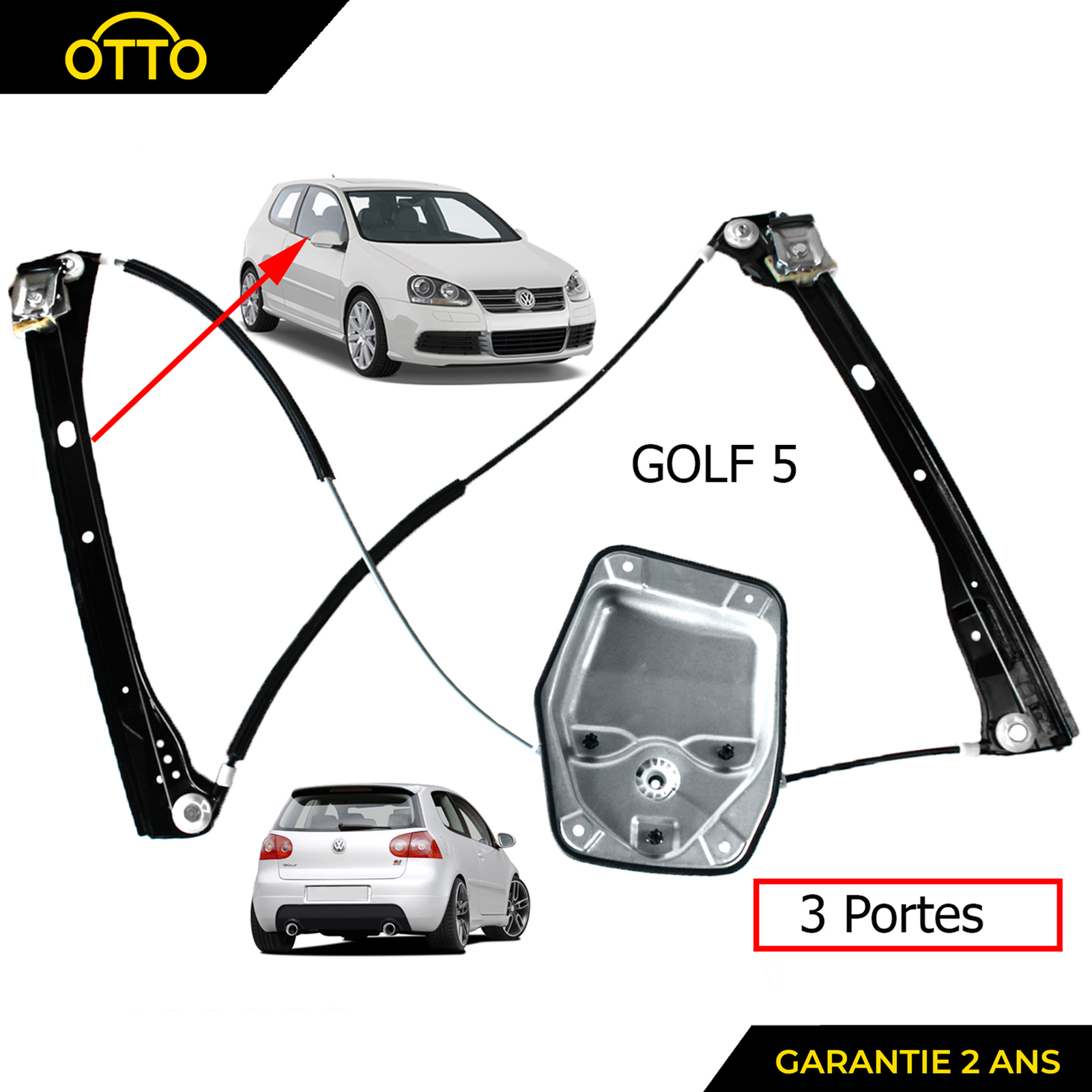 Mécanisme lève-vitre avant droit pour réparer portière passager Golf 5 3 portes