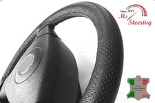 FOR GMC TERRAIN 10-14 BLACK PERF LEATHER STEERING WHEEL COVER GREY STIT