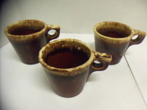 Set Of 3 Vintage Hull Brown Drip Coffee Mugs 3 1/2" Tall X 3 3/4" Diameter No Ch