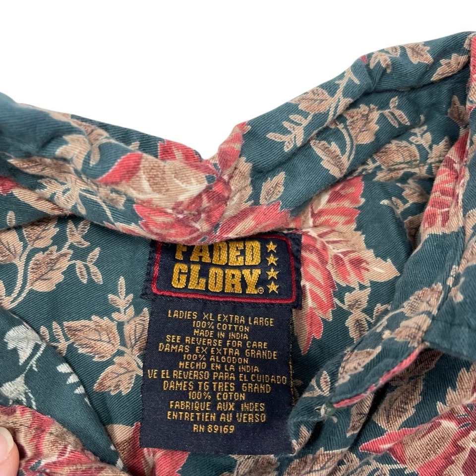 Camisa Vintage Años 90 Gloria Desteñida XL Cosecha Estampado Floral Vacaciones Otoño Otoño Tema Foto 4 de 4