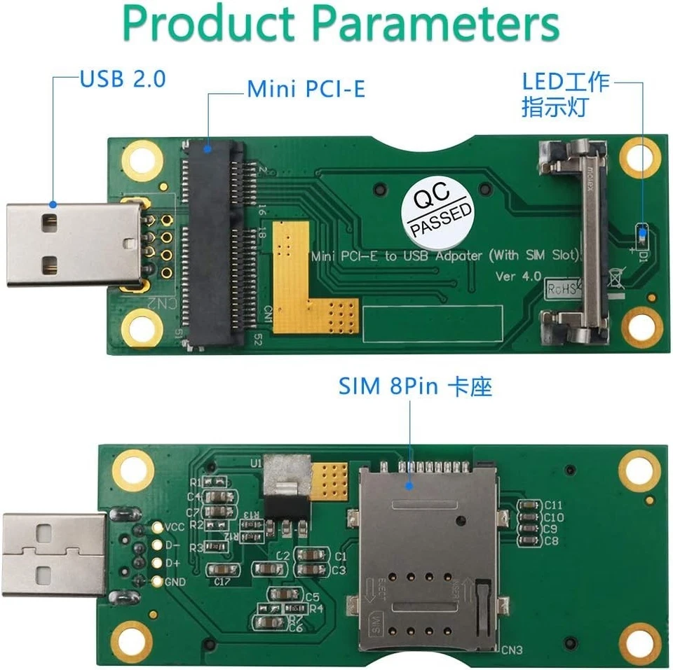 Adaptador Mini PCI-E a USB con Ranura SIM para Tarjetas de Red 3G/4G Compatible con PC Foto 4 de 4