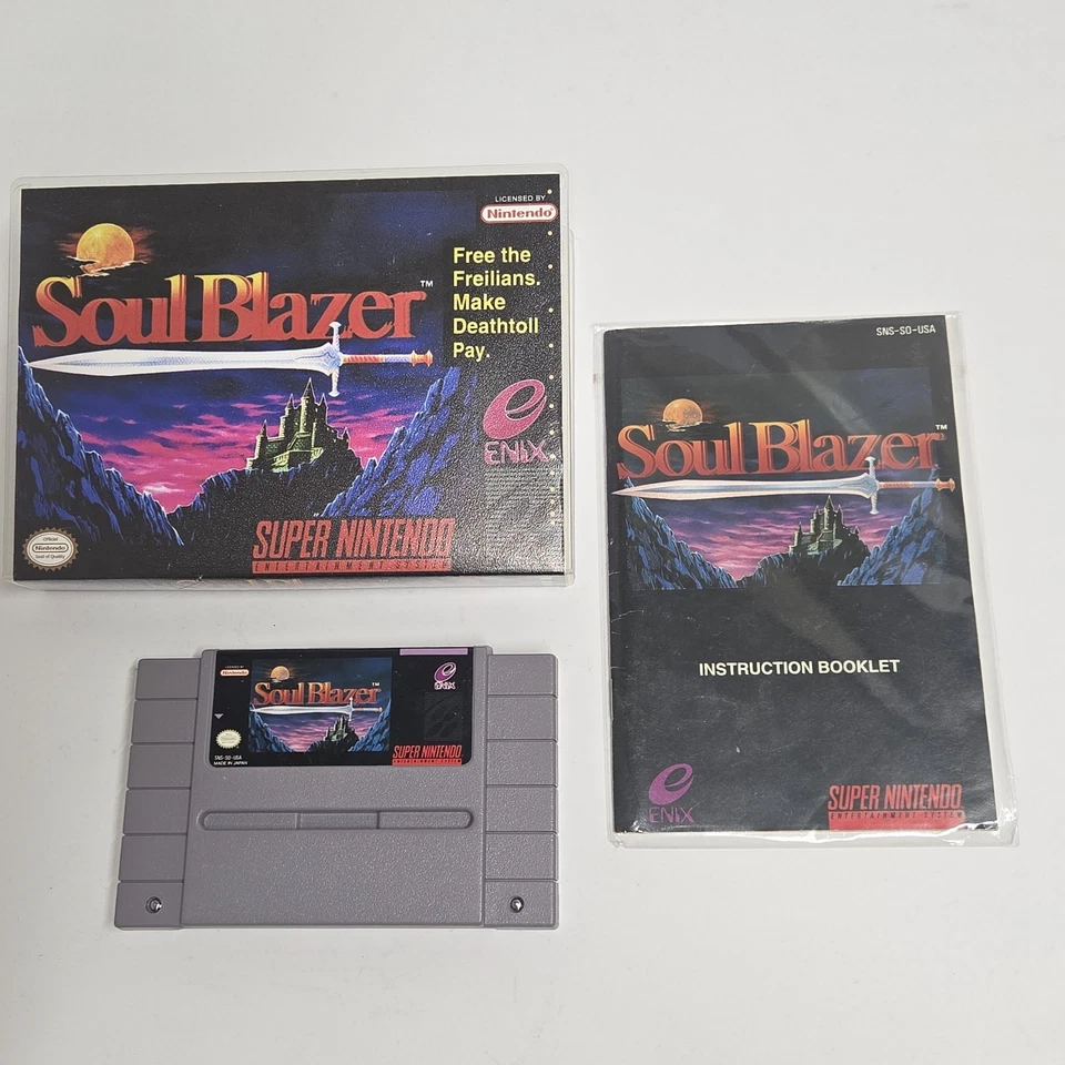 1992 vintage Super Nintendo SOUL BLAZER video game CIB Enix SNES jrpg COMPLETE ! - Image 4 of 4