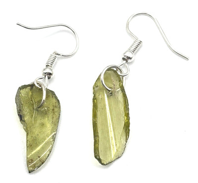 Handmade Dangle Earrings   Ancient-Style Green Glass Shards, 2.17g, 22mm Long