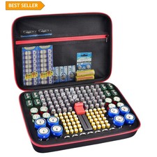 Battery Organizer Storage Case Tester Holds 150 AA AAA 9V C D Hard Shell Black