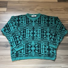 Vintage Le Tigre Crewneck Green Black Men  s Acrylic Sweater Size Large