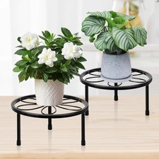 Matte Black Metal Plant Stand Flower Holder Rack Shelf Tier Indoor Outdoor, 2 PK