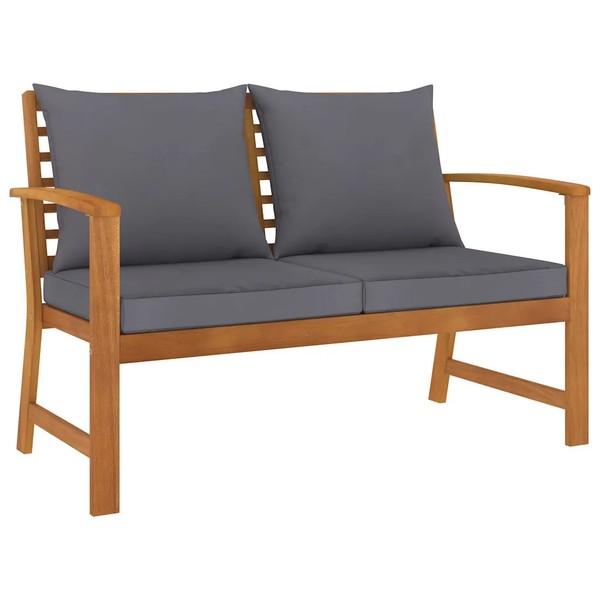 Gartenbank Massivholz Akazie 120 Cm Mit Dunkelgrauen Kissen-image