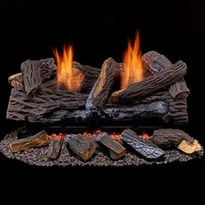 Ventless Dual Fuel Gas Log Set - 30 In. Berkshire Stacked Oak - Remote Control