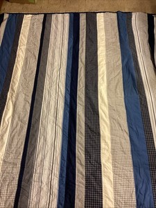 WOOLRICH Lodge Style Blue & White Striped Patchwork Quilt 84” X 90”