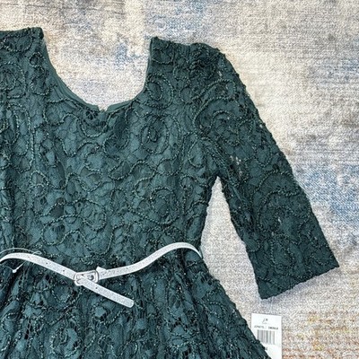 Knit Works Juniors Lace Dress Size 14 Emerald Green Holiday Party NWT Belted