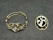 Lot of 2 Vintage Gold Tone Cameo Resin Demeter Goddess Bracelet & Pendant