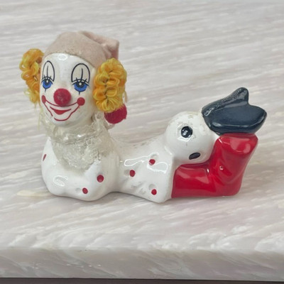 VTG Clown Figure  Felt Hat Yarn Hair Pom Nose Circus