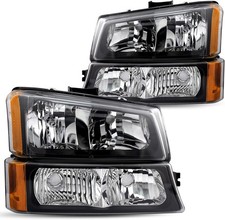 Pair Chrome Headlights Assembly For 2003-2006 Chevy Silverado 1500 2500 3500 Hd