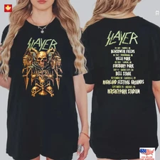 Slayer Farewell Tour 2025 Merch Skull Throne Art With Tour Dates Two Sided Shirt