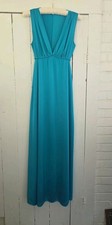 Vtg Vanity Fair Long Gown 32 Plunge V Neck Goddess Braided Waist Aqua Blue