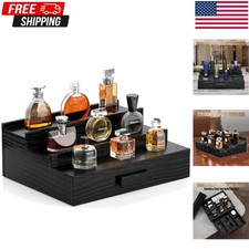Cologne Organizer for Men,3 Tier Wooden Cologne Stand with Drawer,Hidden Compart