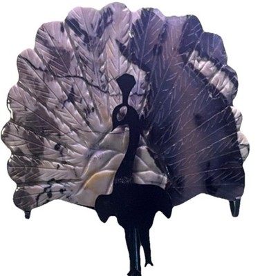Volcano agate UV active crystal Stone Peacock Carving Sculpture  with  stand￼